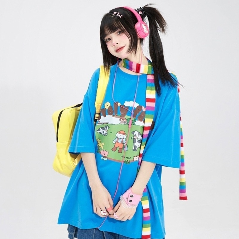 Farming Japan - Y2K Estetik Büyük Boy T-Shirt Tatlı